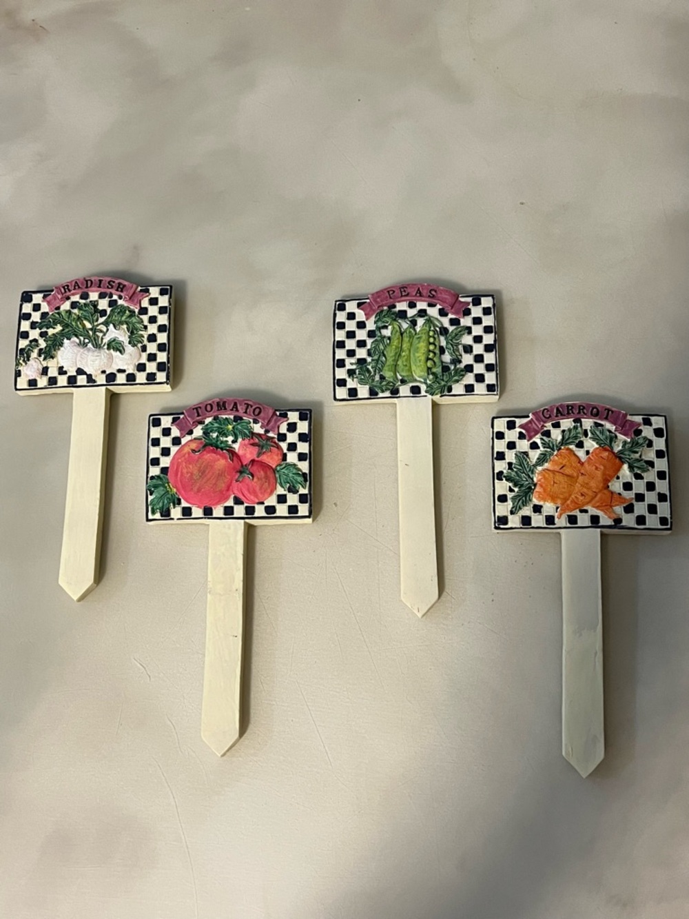 Mackenzie-childs inspired Vintage Checkered Vegetables Garden Picks